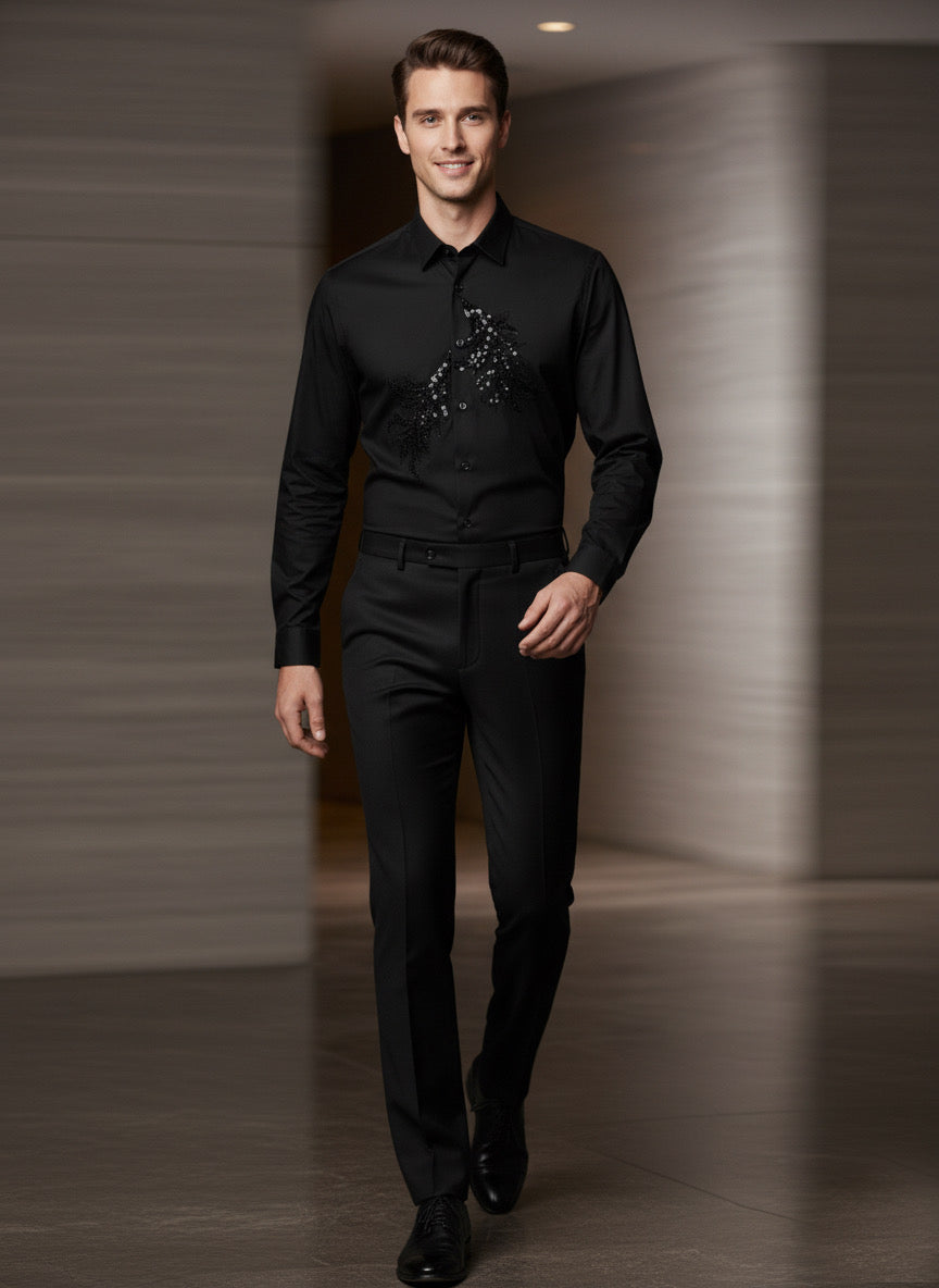 Black Leaf Handwork Shirt