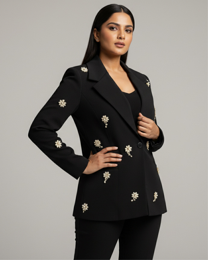 Black Pearl Flower Coat