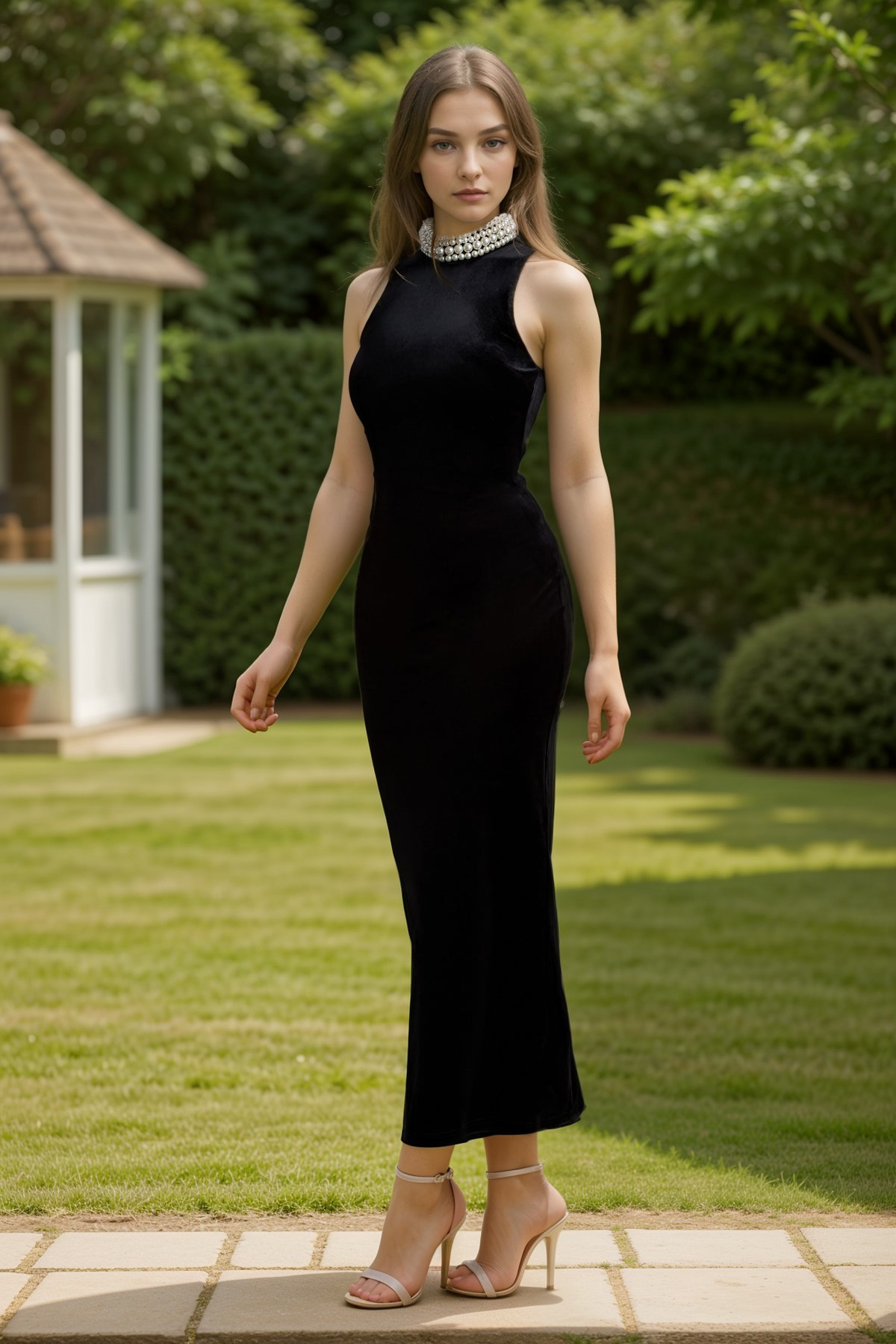 Black Velvet Bodycon Pearl Dress