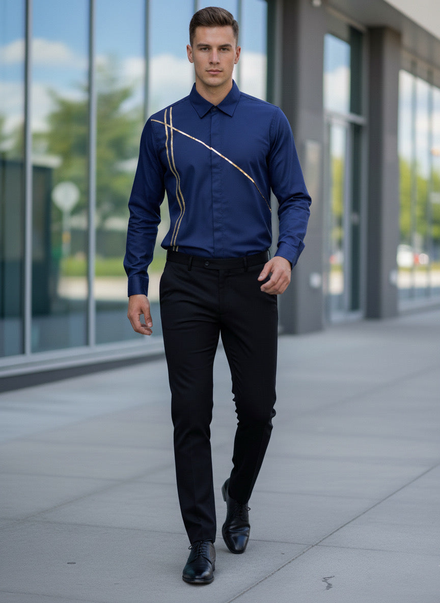 Blue Golden Stripes Shirt