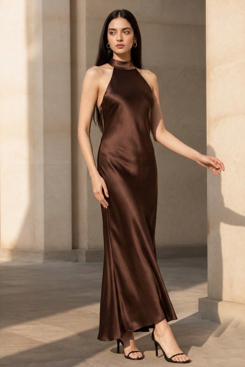 Chocolate Evening Satin Dress