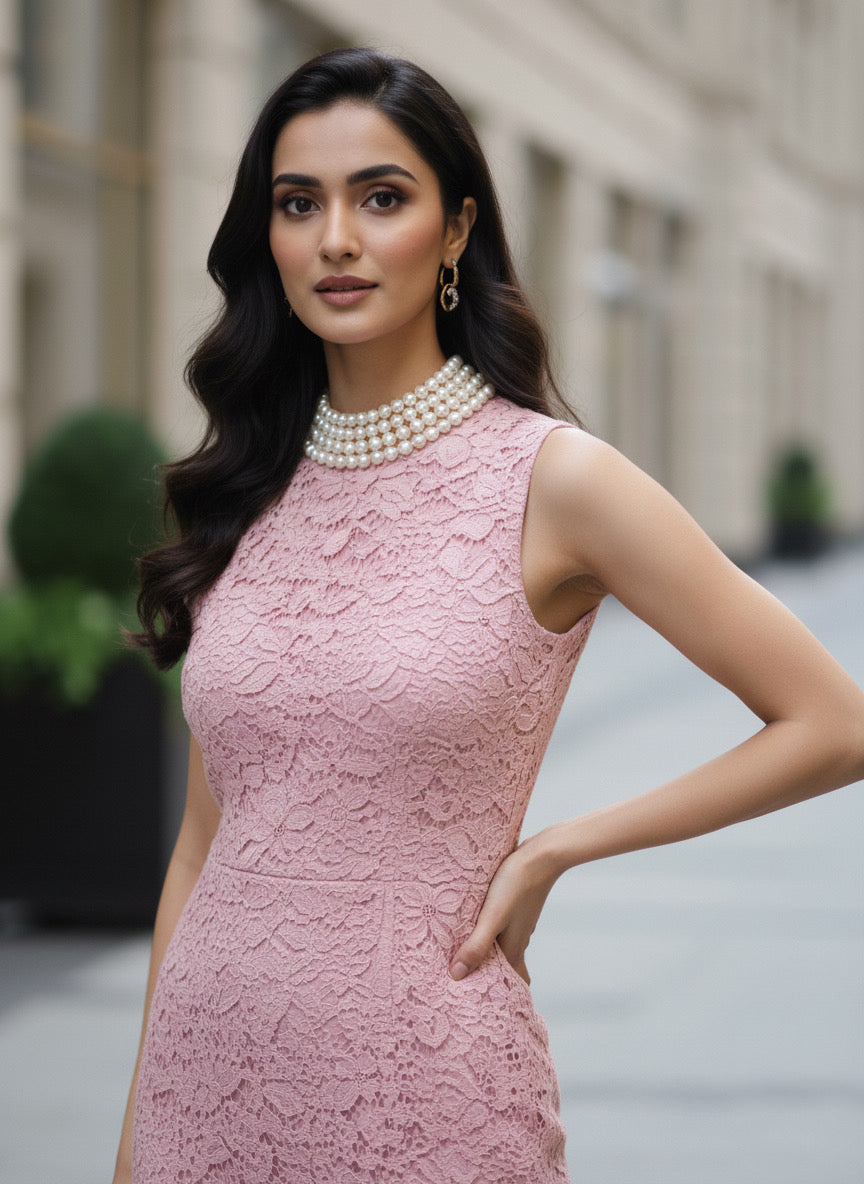 Powder Pink Bodycon Pearl Dress