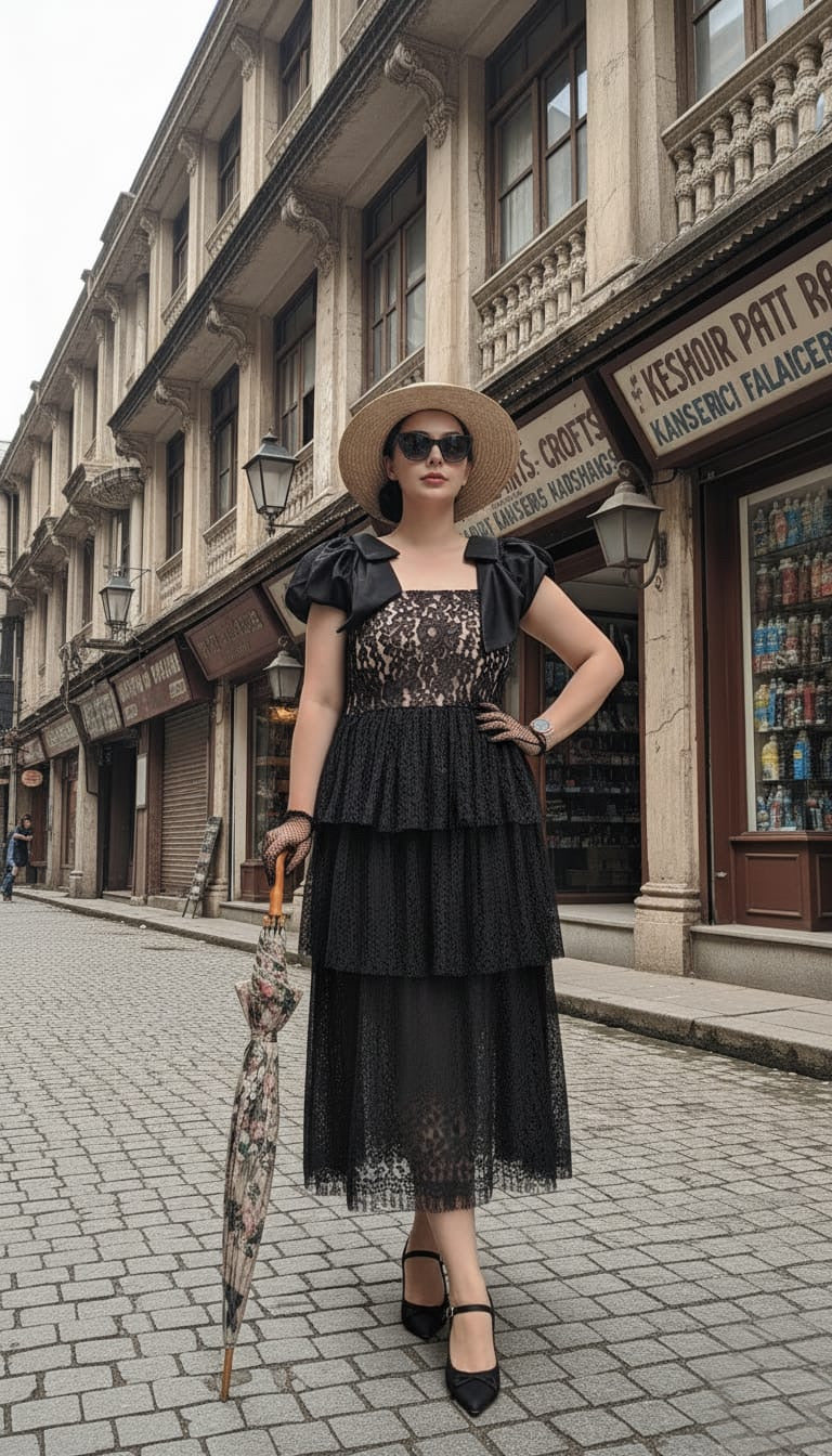 Victorian Black Tired Maxi Dress