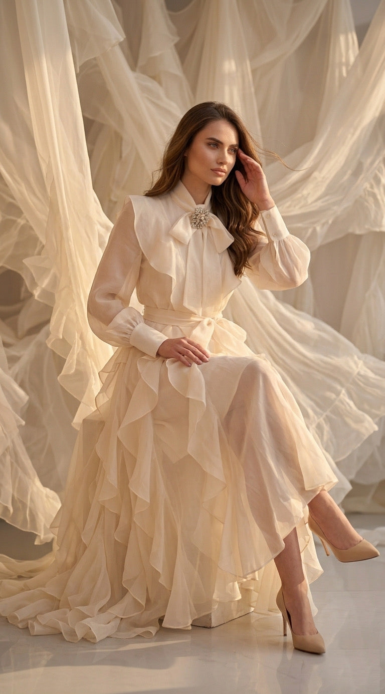 Jiggly Off White Long Dress