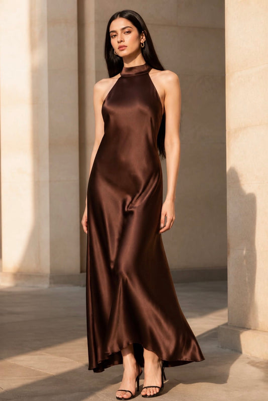Chocolate Evening Satin Dress