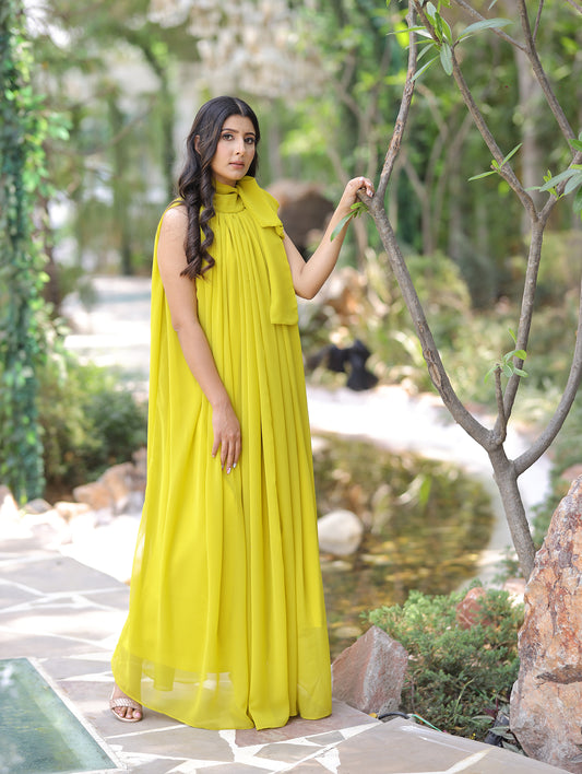 Lime Halter Neck floor length Dress