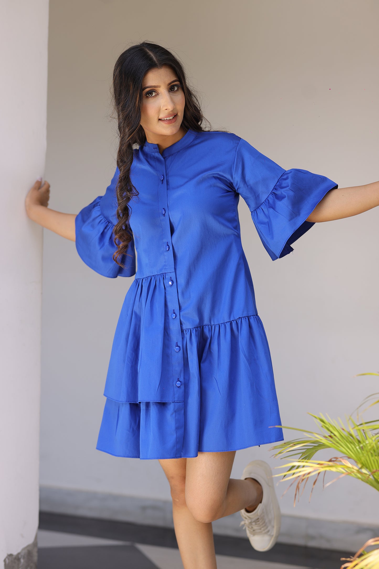 Blue Asymmetrical Shirt Dress