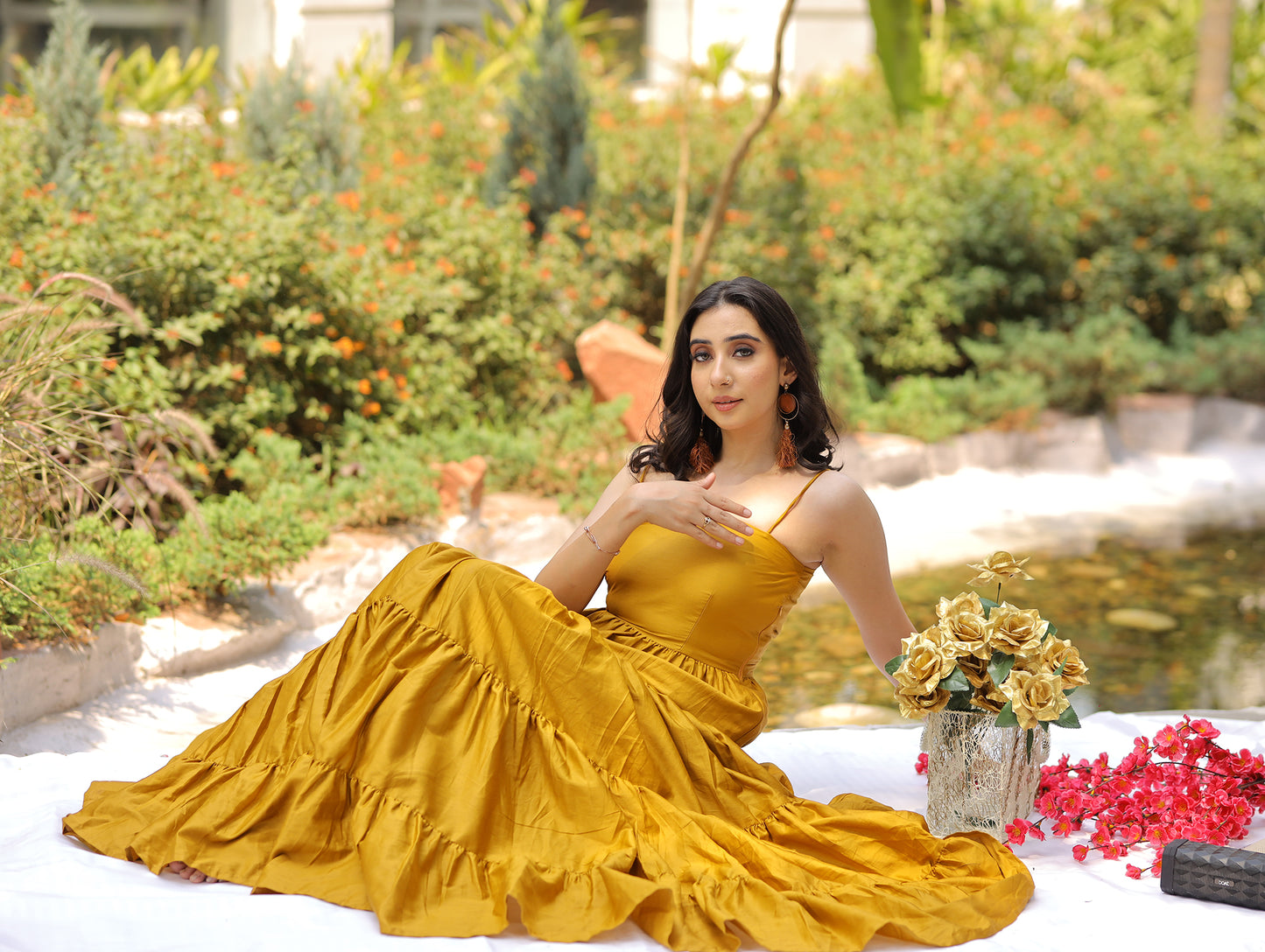 Golden Mustard Tired Maxi Dress