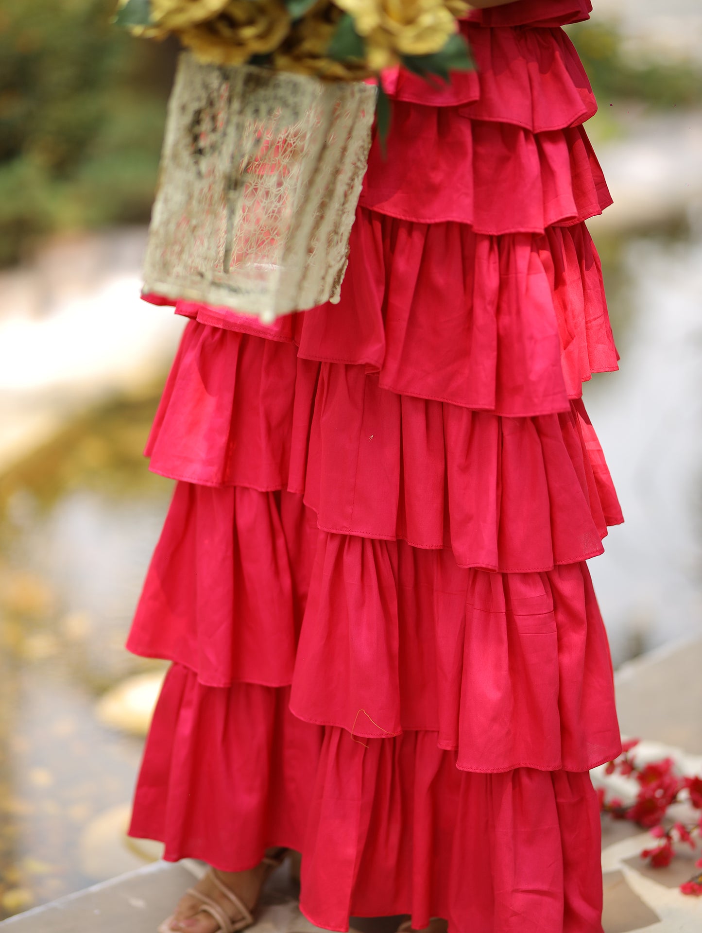 Hot Pink Frill Maxi Dress