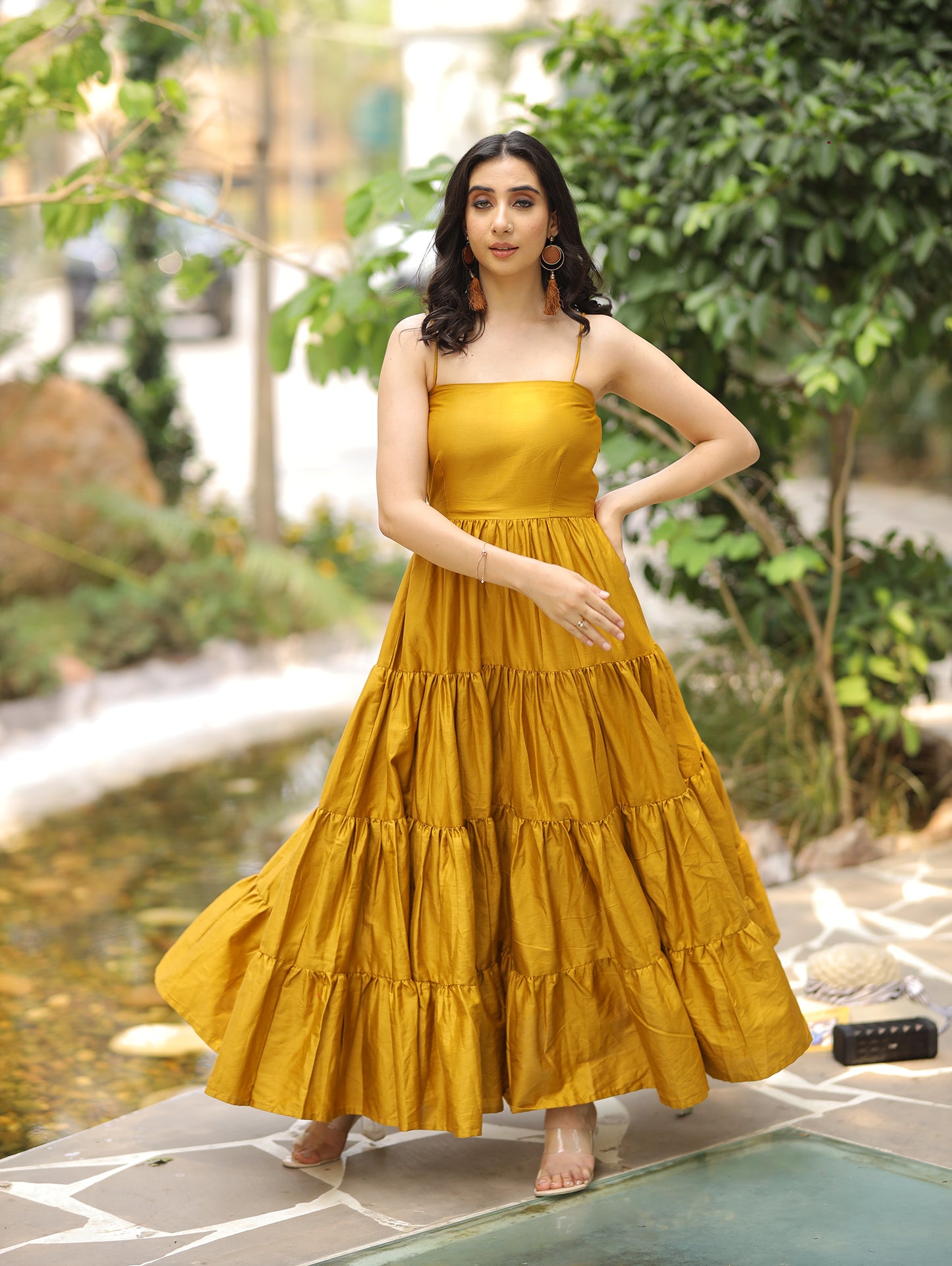 Golden Mustard Tired Maxi Dress