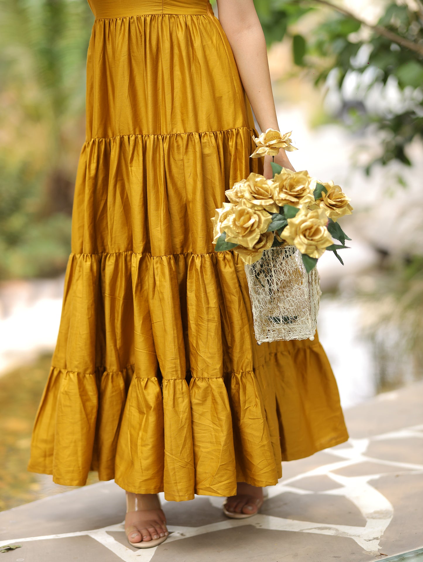 Golden Mustard Tired Maxi Dress