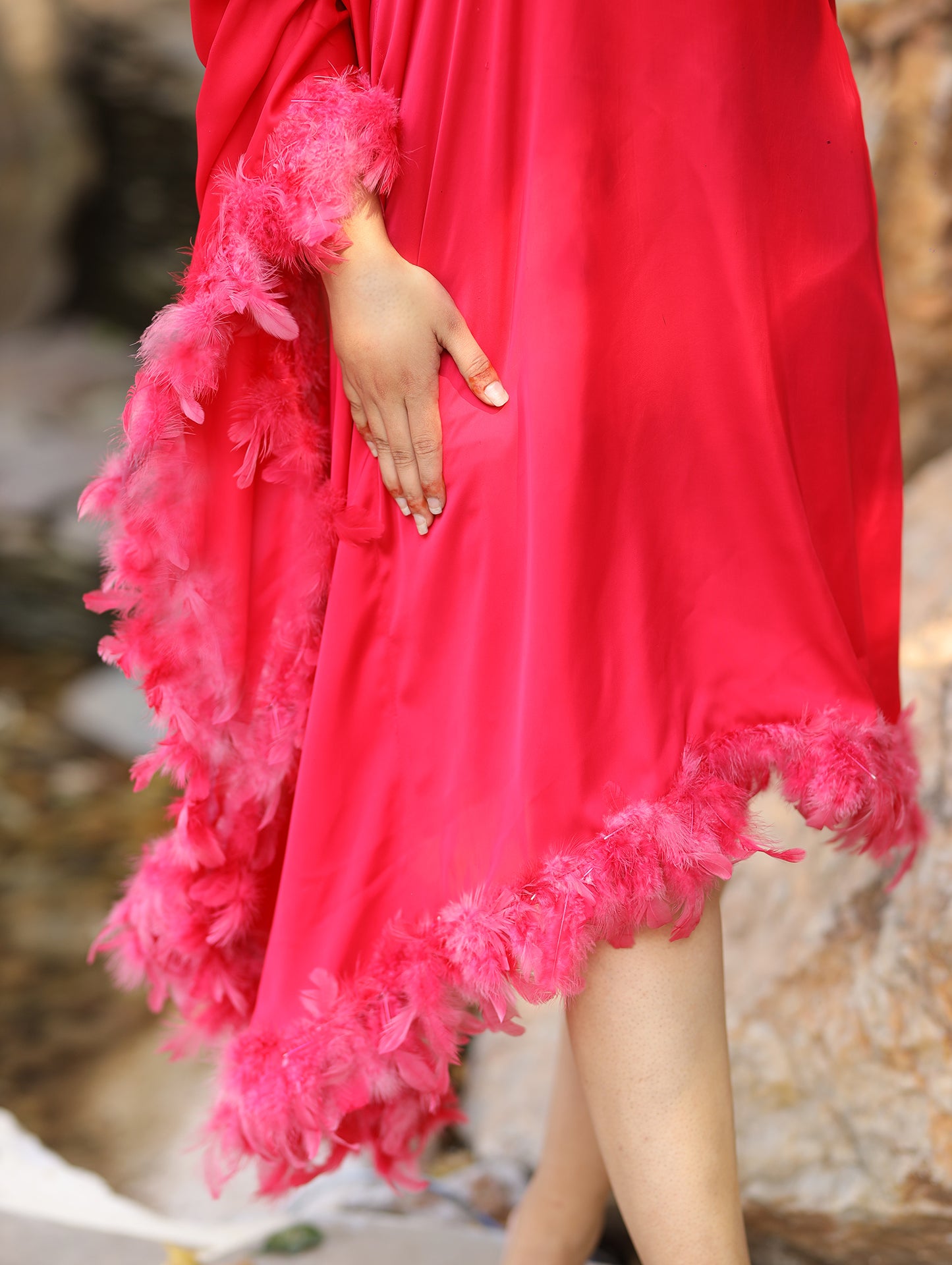 Hot Pink Short Kaftan Fur Dress