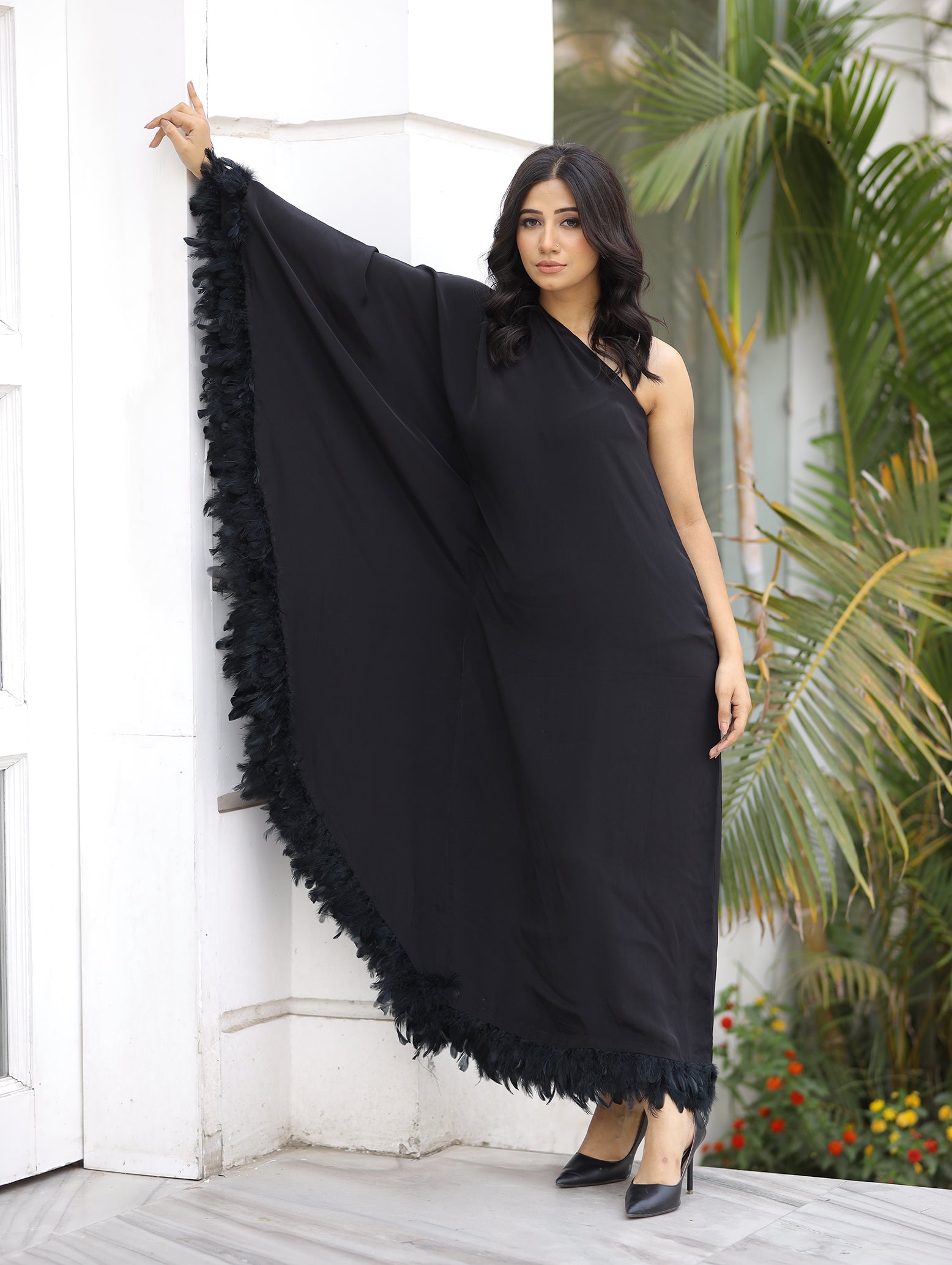 Black Fur Kaftan Dress – SAVI K