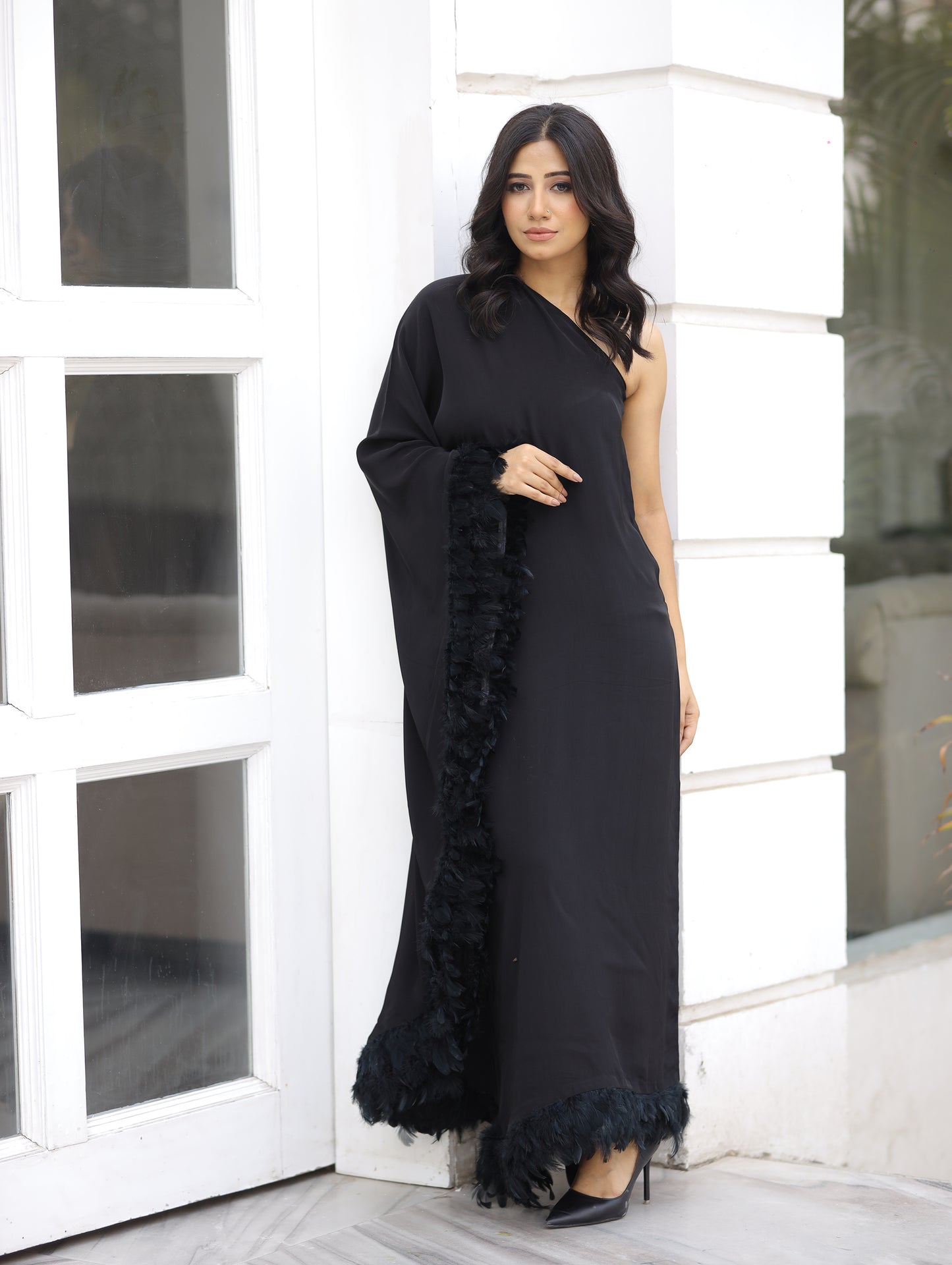 Black Fur Kaftan Dress