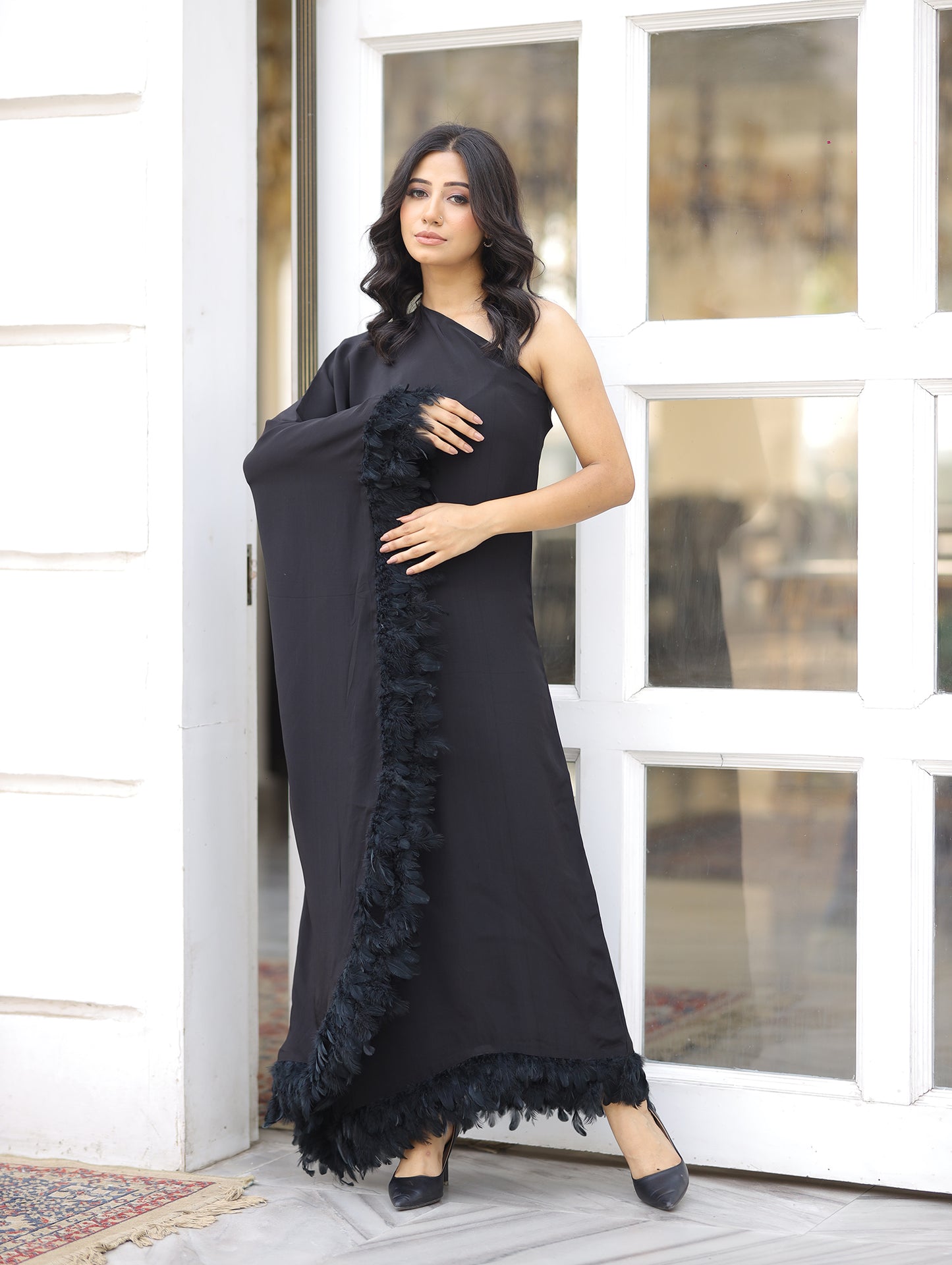 Black Fur Kaftan Dress