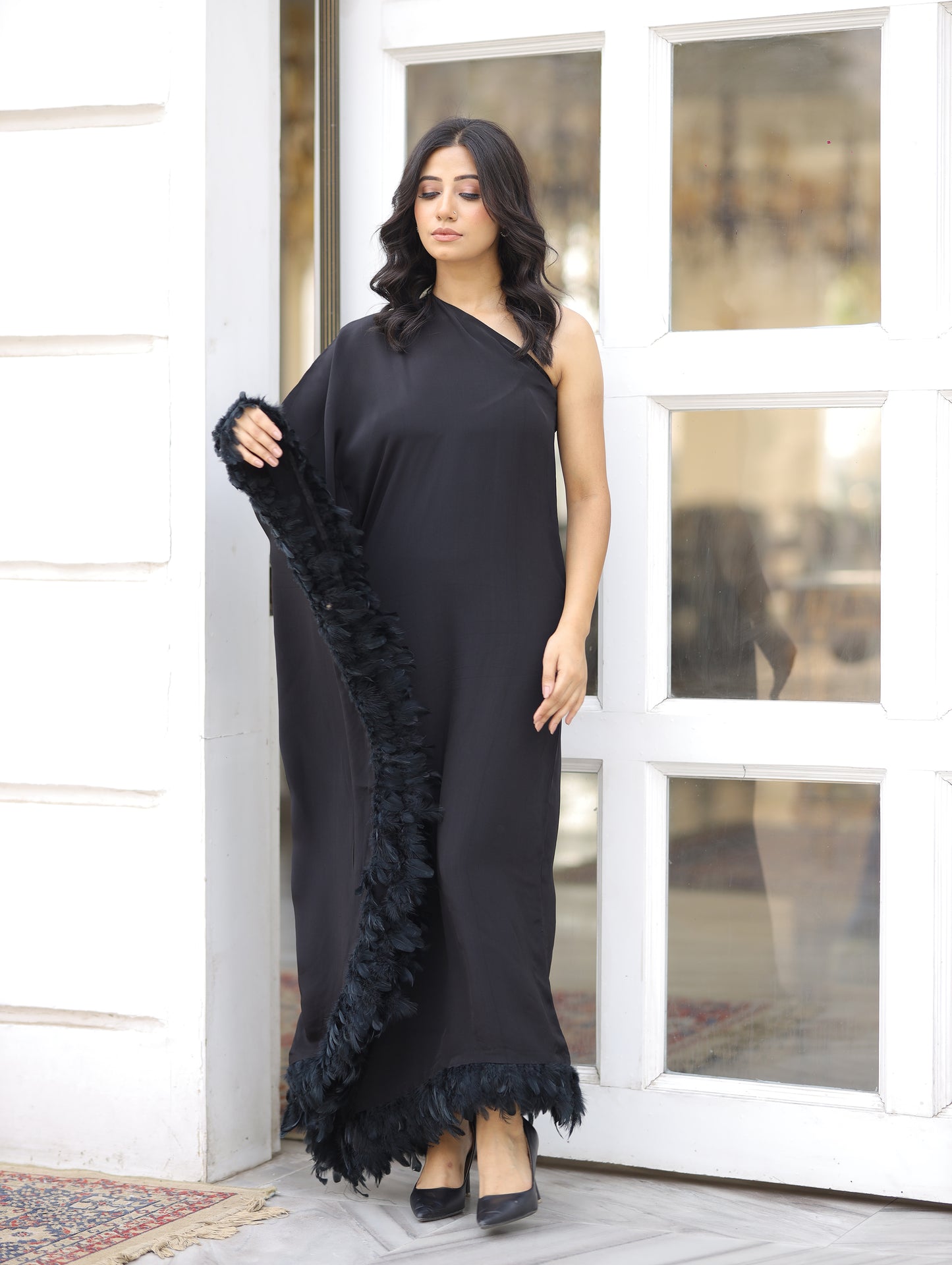 Black Fur Kaftan Dress