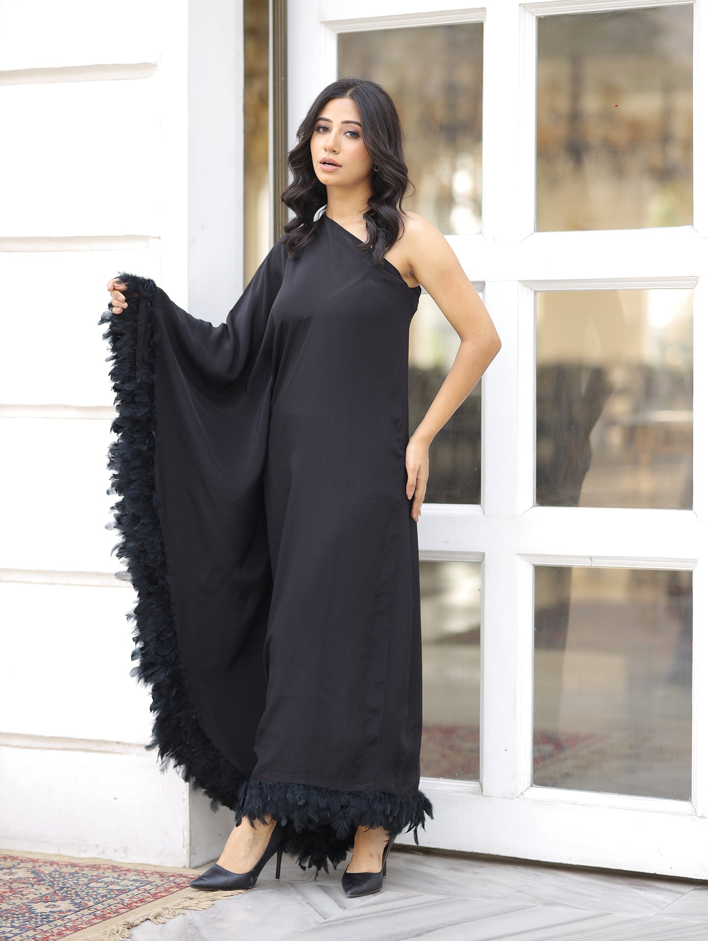 Black Fur Kaftan Dress