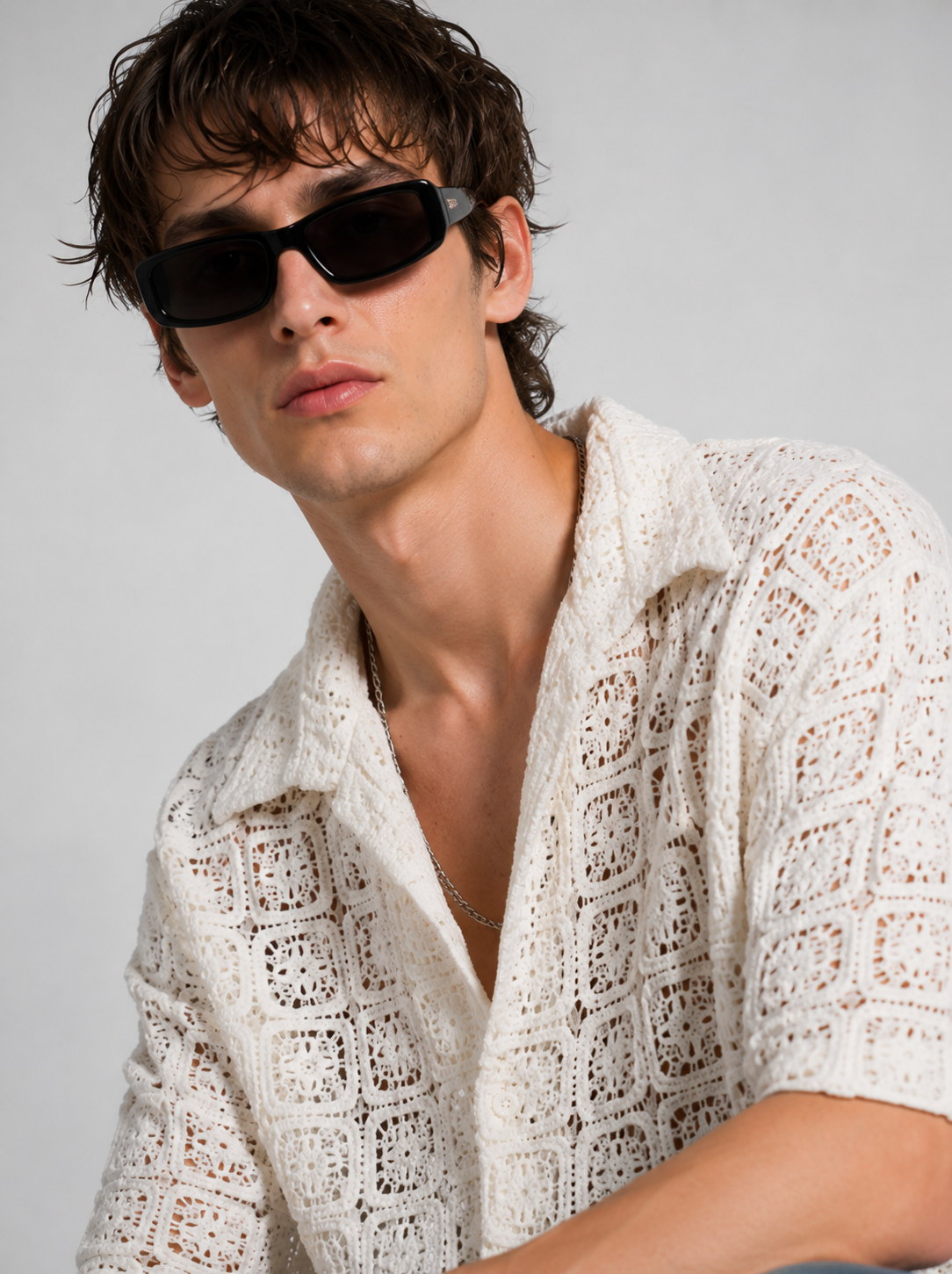 Bold Crochet Off White Shirt