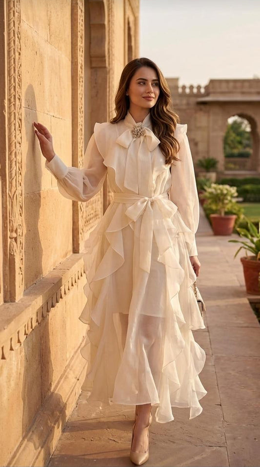 Jiggly Off White Long Dress