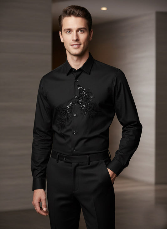Black Leaf Handwork Shirt