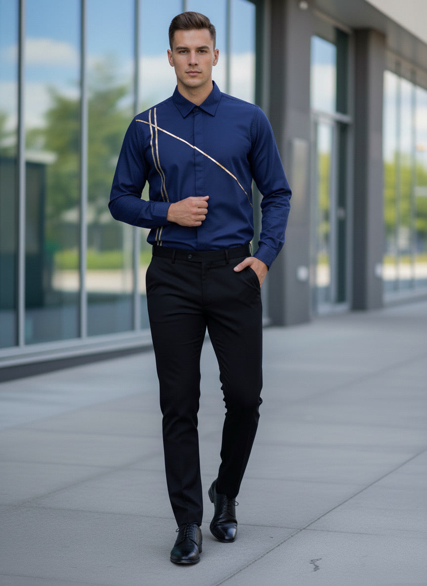 Blue Golden Stripes Shirt