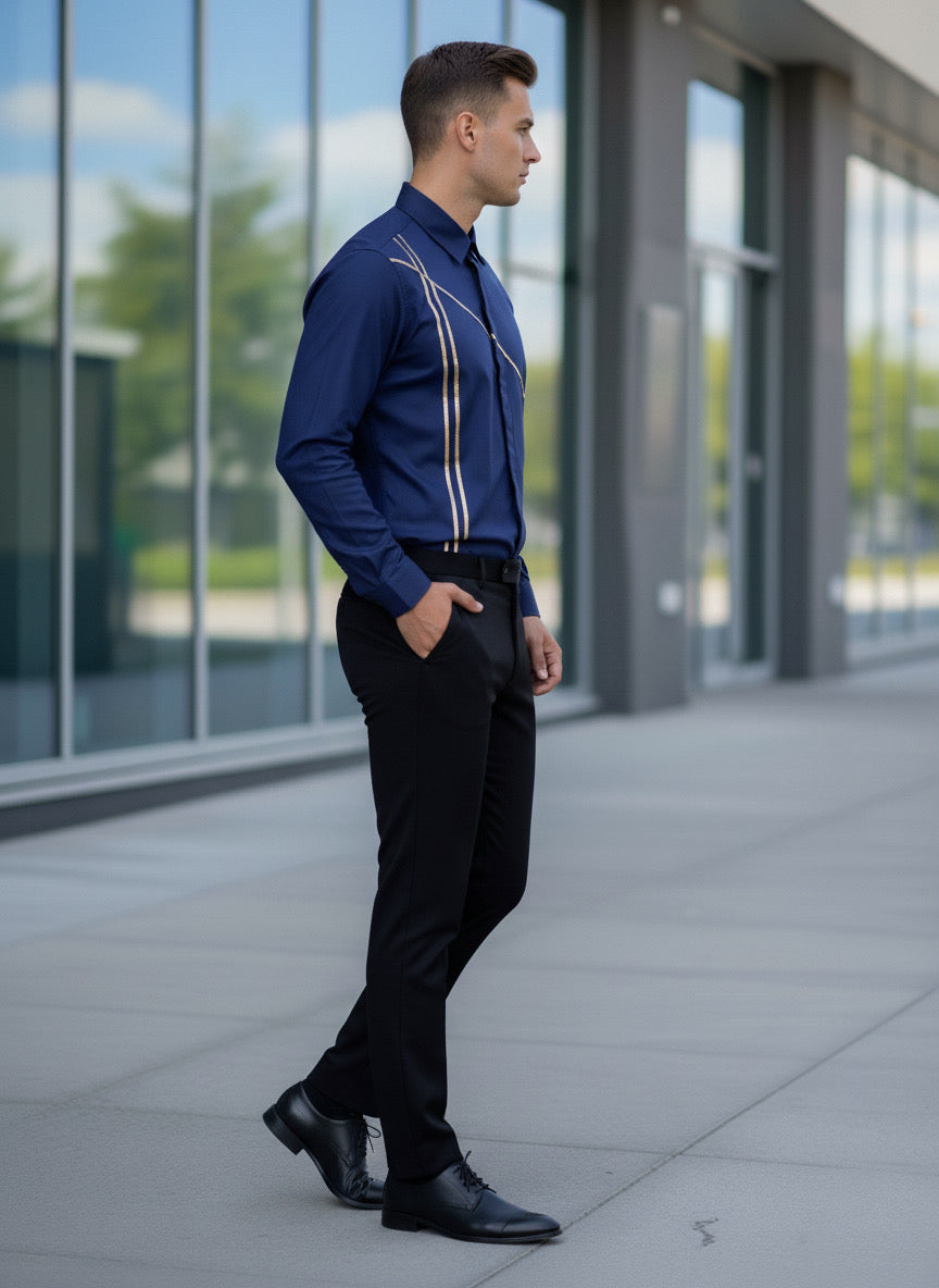 Blue Golden Stripes Shirt