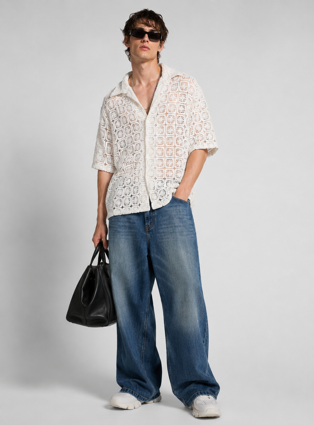 Bold Crochet Off White Shirt