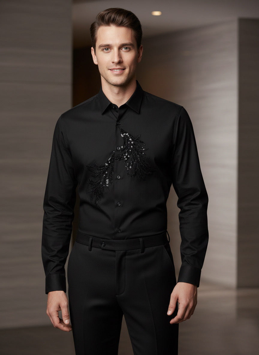 Black Leaf Handwork Shirt