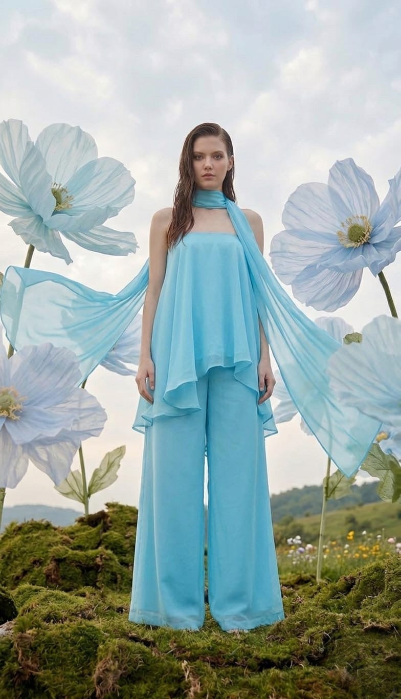 Powder Blue 3 Piece Off Shoulder Cord Set
