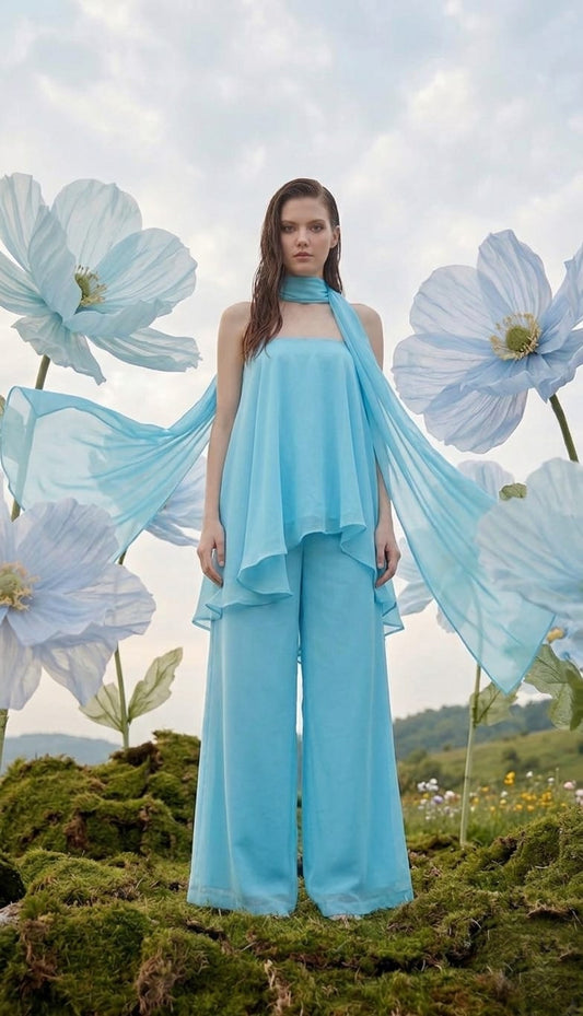 Powder Blue 3 Piece Off Shoulder Cord Set