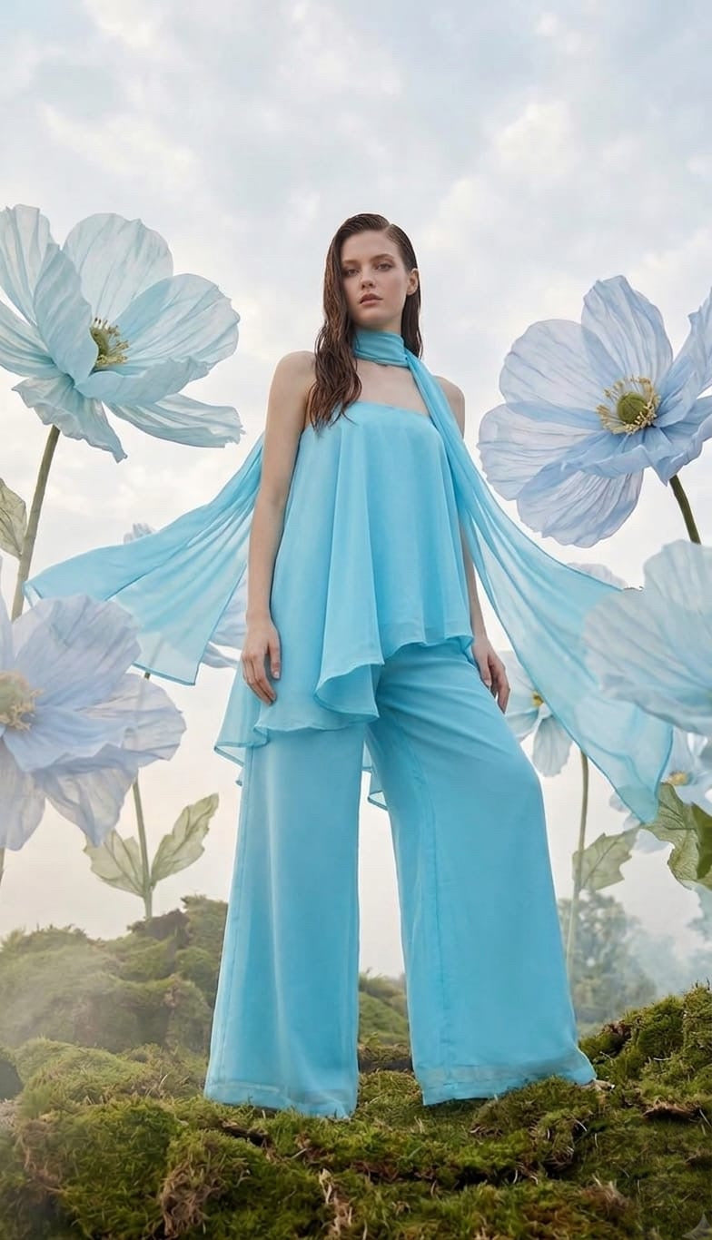 Powder Blue 3 Piece Off Shoulder Cord Set