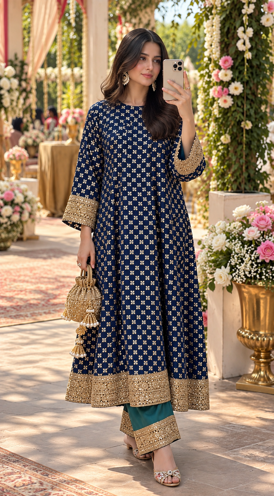 Blue Anarkali Chogha Set