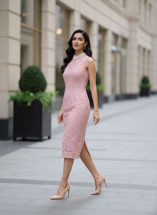Powder Pink Bodycon Pearl Dress