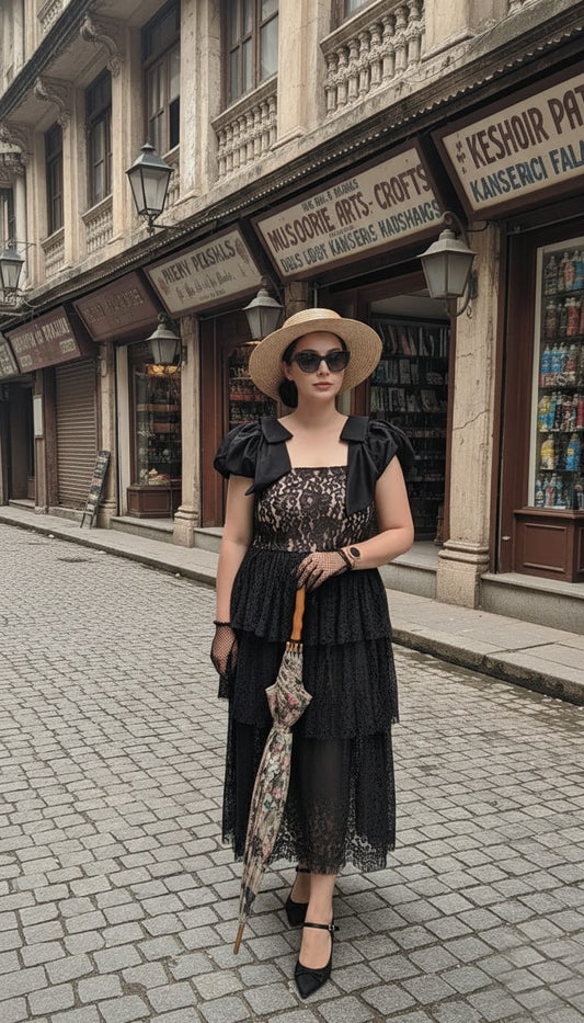 Victorian Black Tired Maxi Dress