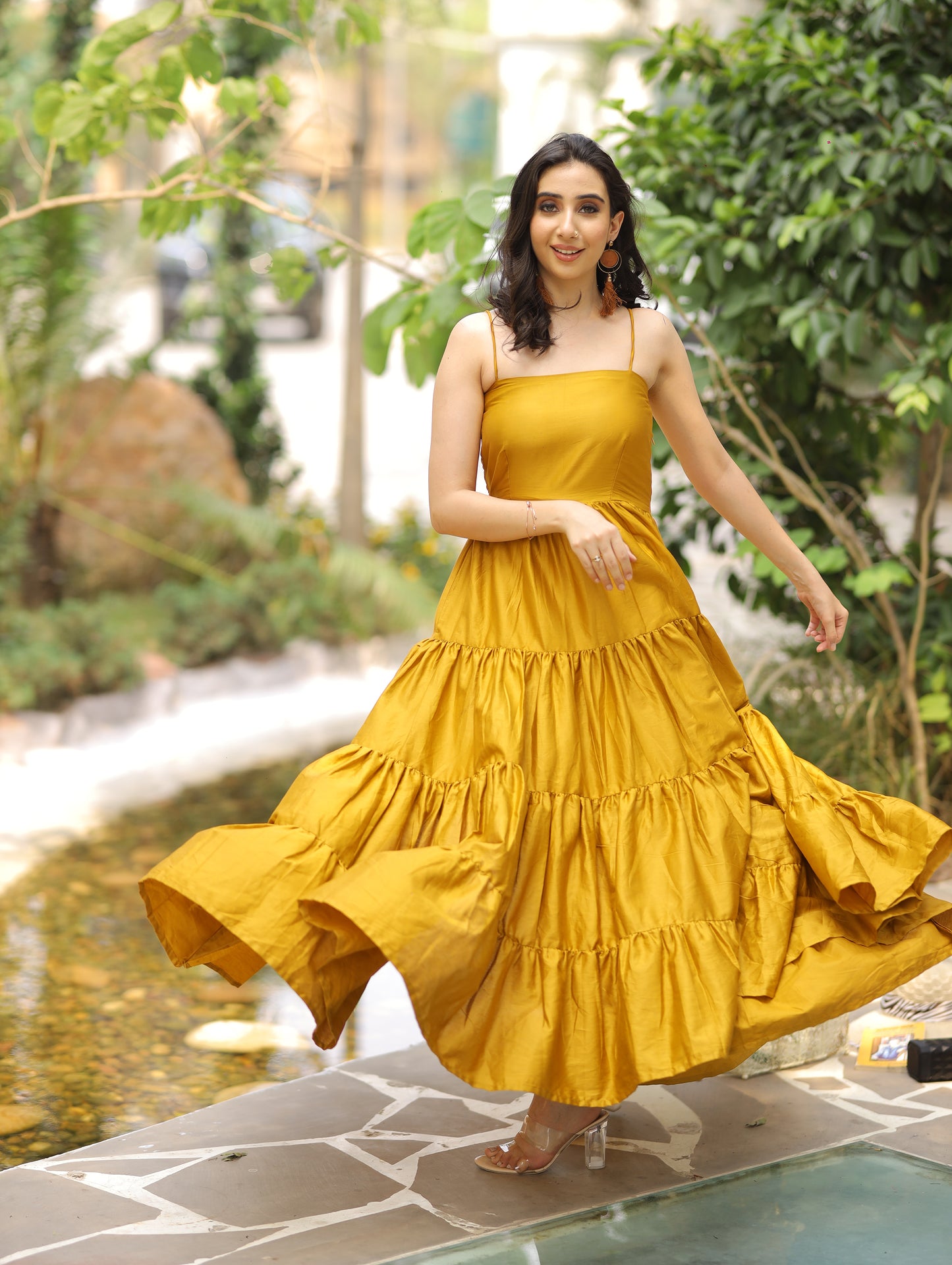 Golden Mustard Tired Maxi Dress